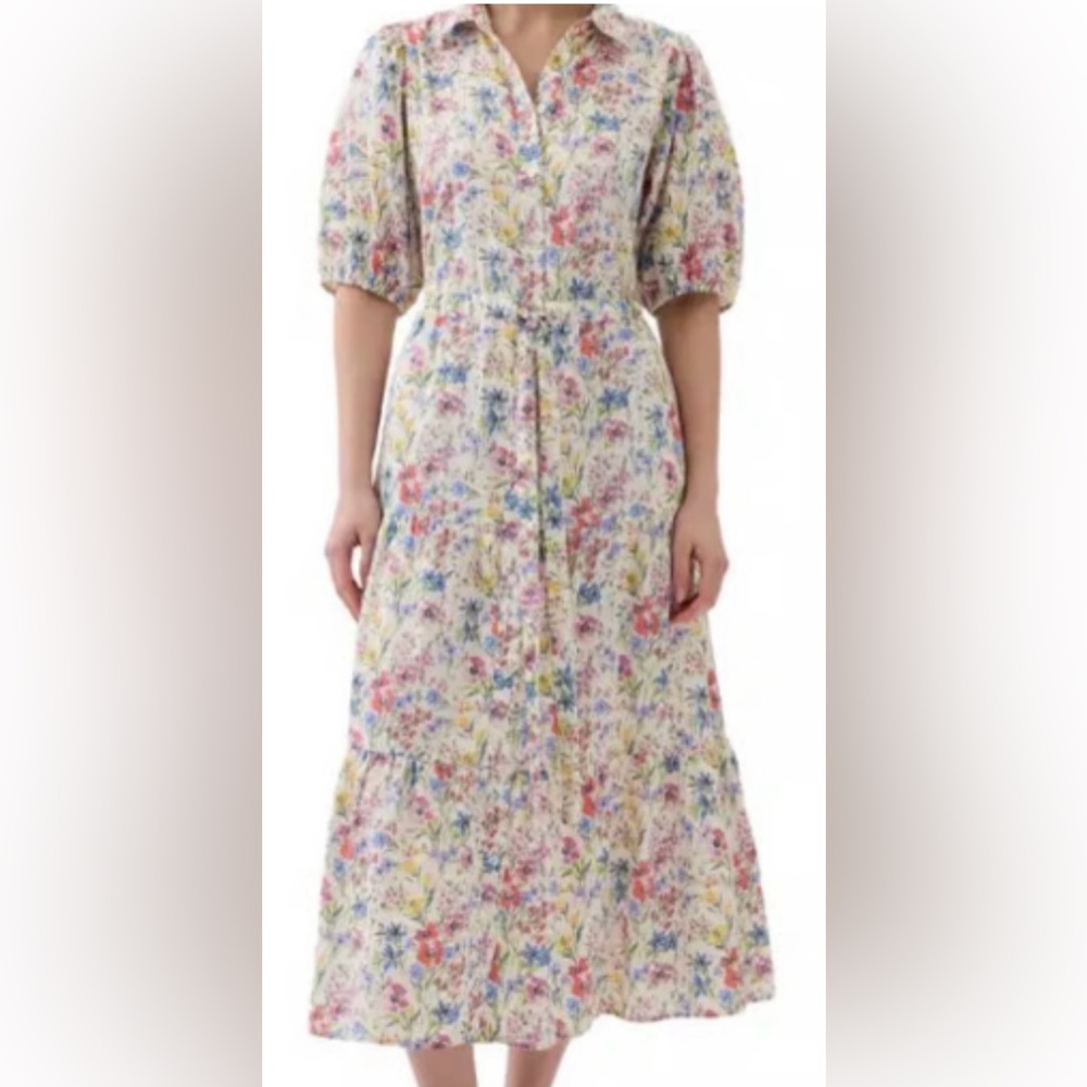 GAP PUFF SLEEVE FLORAL MIDI DRESS WITH DRAWSTRING WAIST SIZE XL